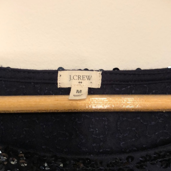 J Crew 3/4 sleeve draped sequin tee navy medium M - Picture 3 of 5